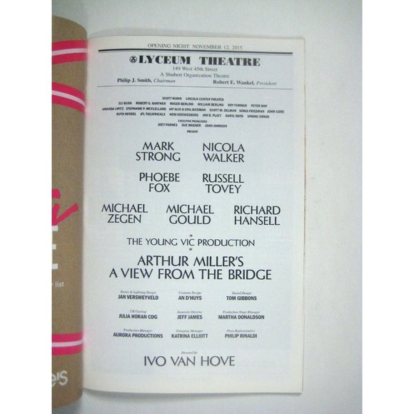 Arthur Miller's View From Bridge Playbill Opening Night November 2015 Gould - Picture 3 of 7